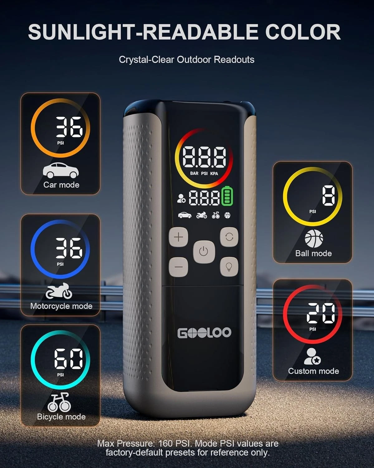 GOOLOO GT160 Cordless Digital Tyre Inflator Pump Air Compressor USB Power Bank - Image 2
