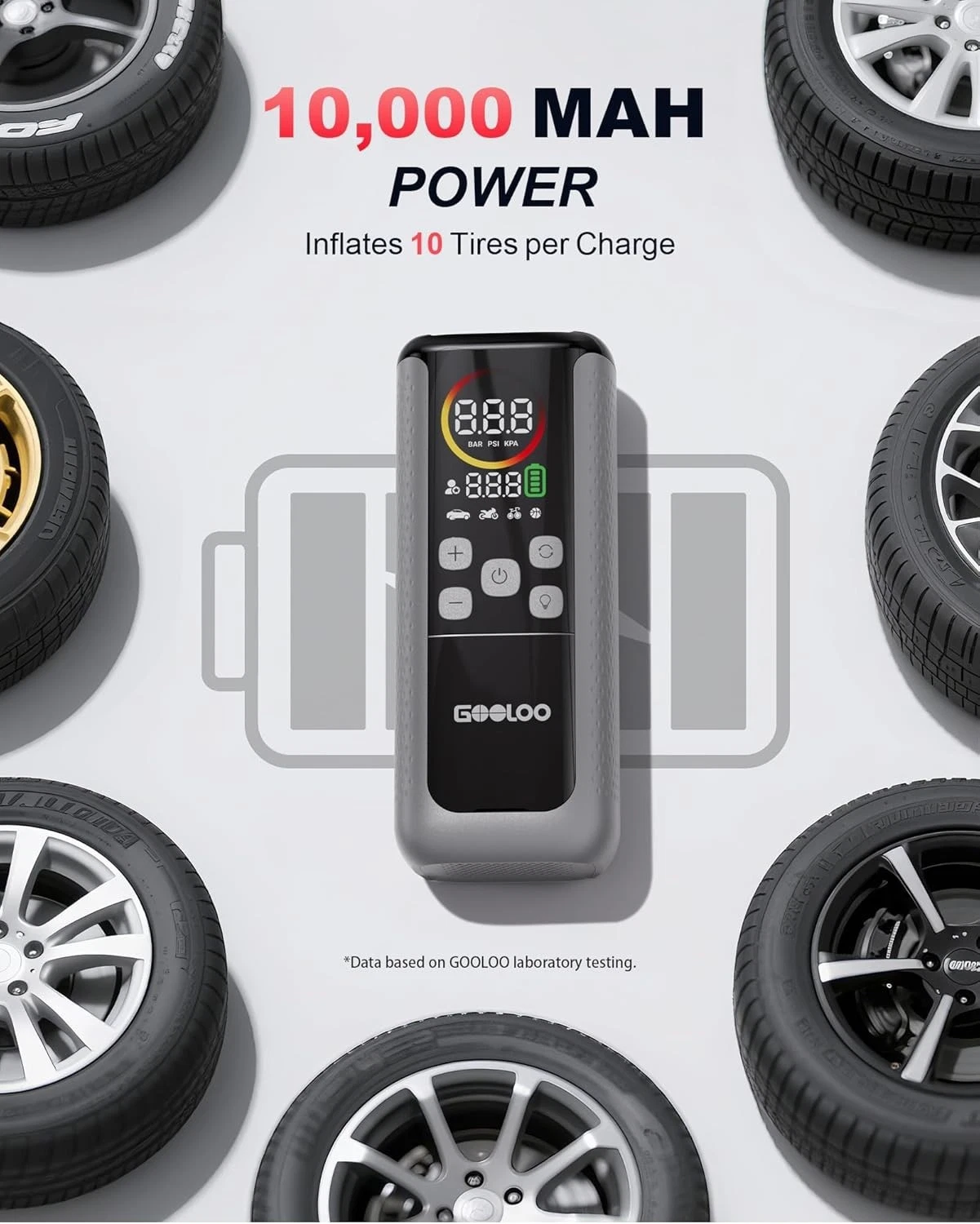GOOLOO GT160 Cordless Digital Tyre Inflator Pump Air Compressor USB Power Bank - Image 7