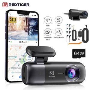 Redtiger F9 4K Dash Cam WiFi GPS Front & Rear Car Camera + SD Card Hardwire Kit