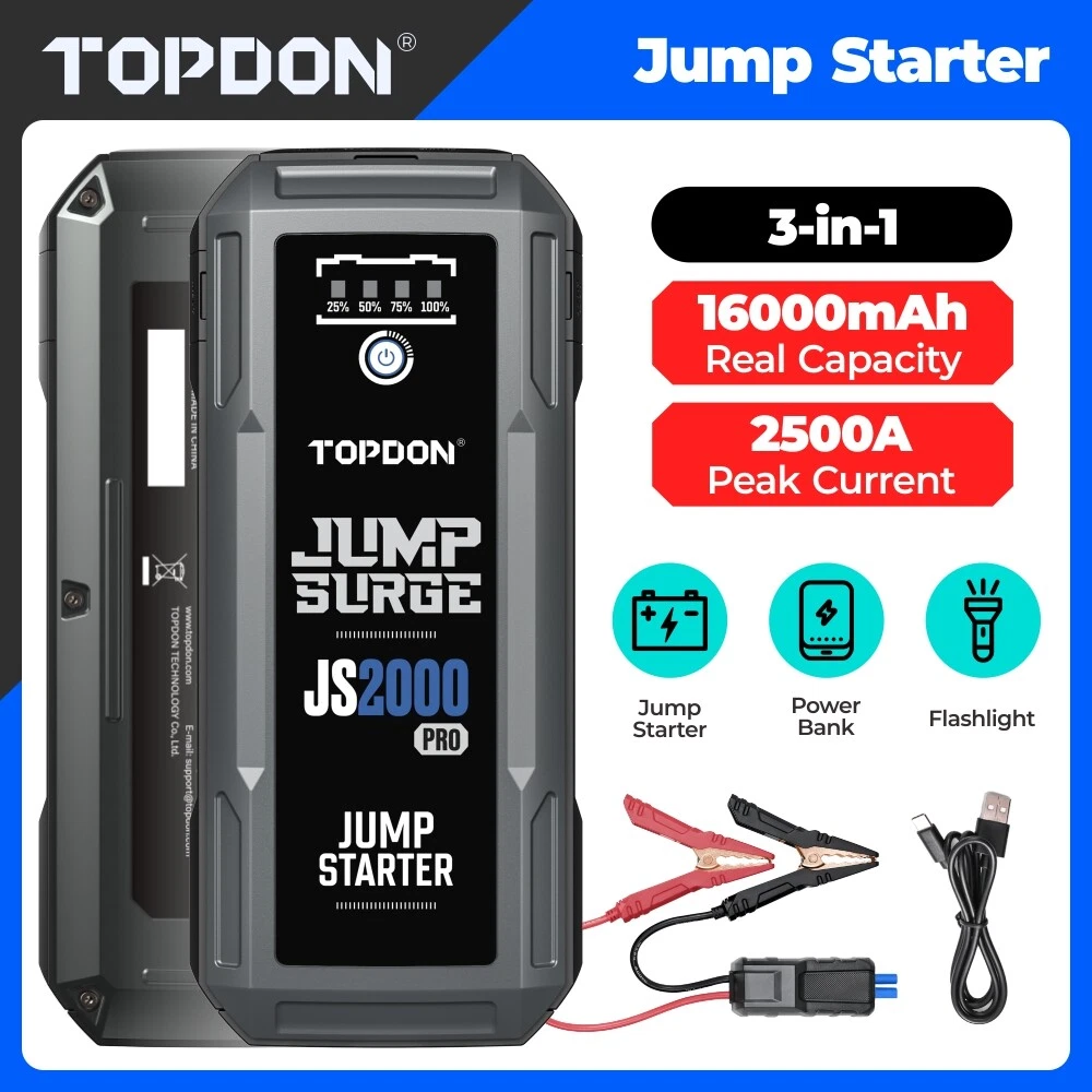 TOPDON JS2000 12V 2500A Battery Booster Car Jump Starter Pack Power Bank Charger