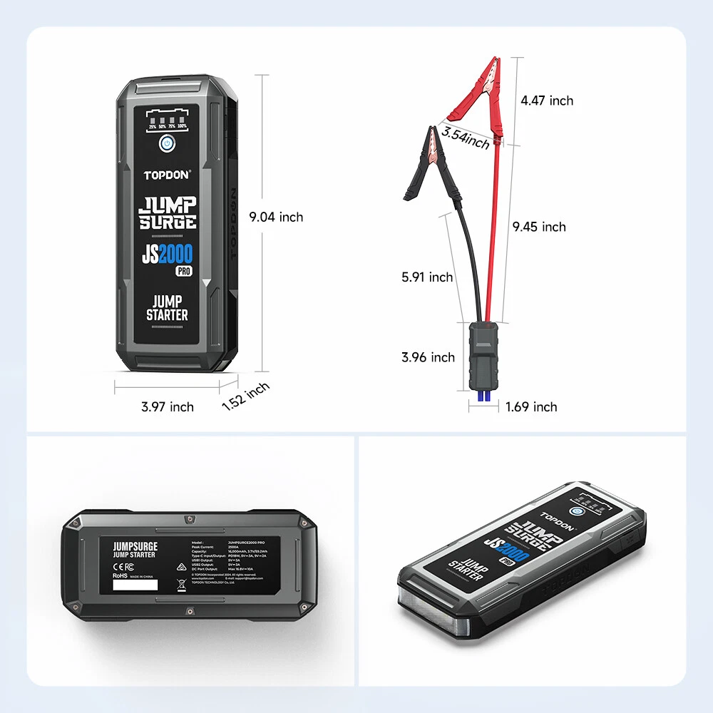 TOPDON JS2000 12V 2500A Battery Booster Car Jump Starter Pack Power Bank Charger - Image 11