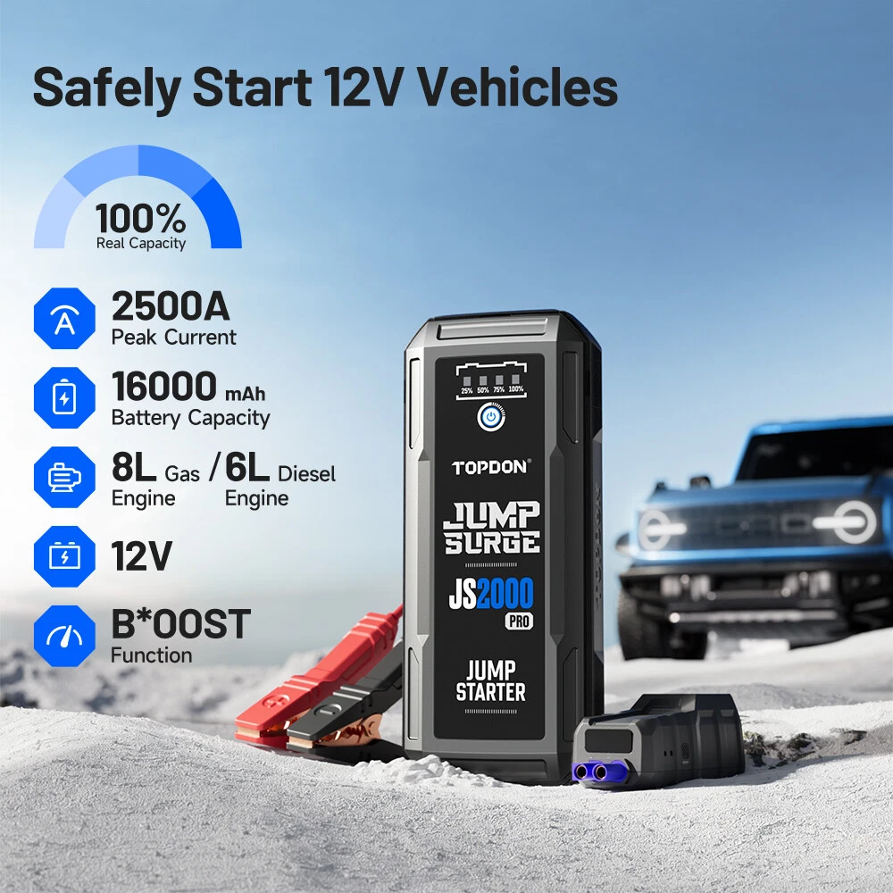 TOPDON JS2000 12V 2500A Battery Booster Car Jump Starter Pack Power Bank Charger - Image 2