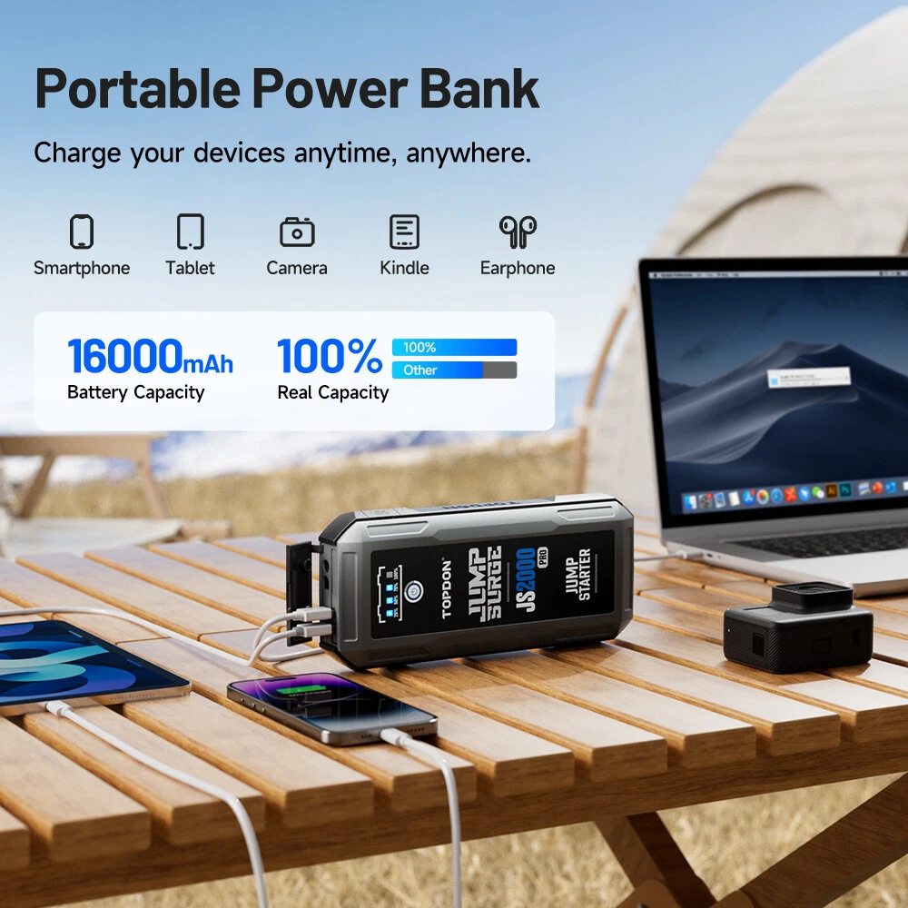 TOPDON JS2000 12V 2500A Battery Booster Car Jump Starter Pack Power Bank Charger - Image 4