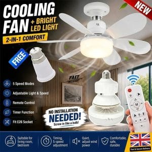 40W LED Ceiling Fan Light Dimmable 3x Speeds Remote Control With B22 Adapter UK