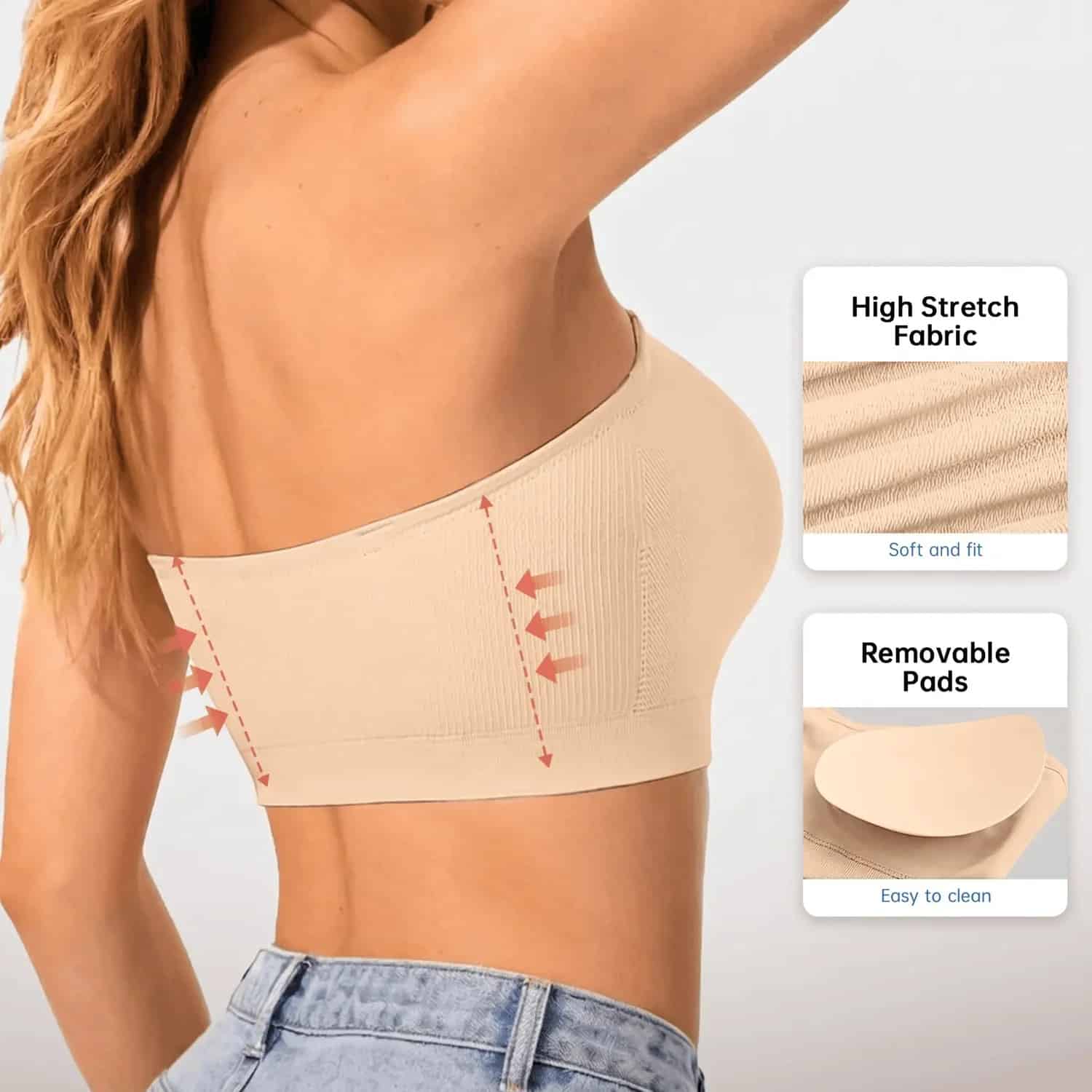 Bandeau Strapless Bra That Actually Stays Up Breathable Comfy Silicone Grip Band - Image 14