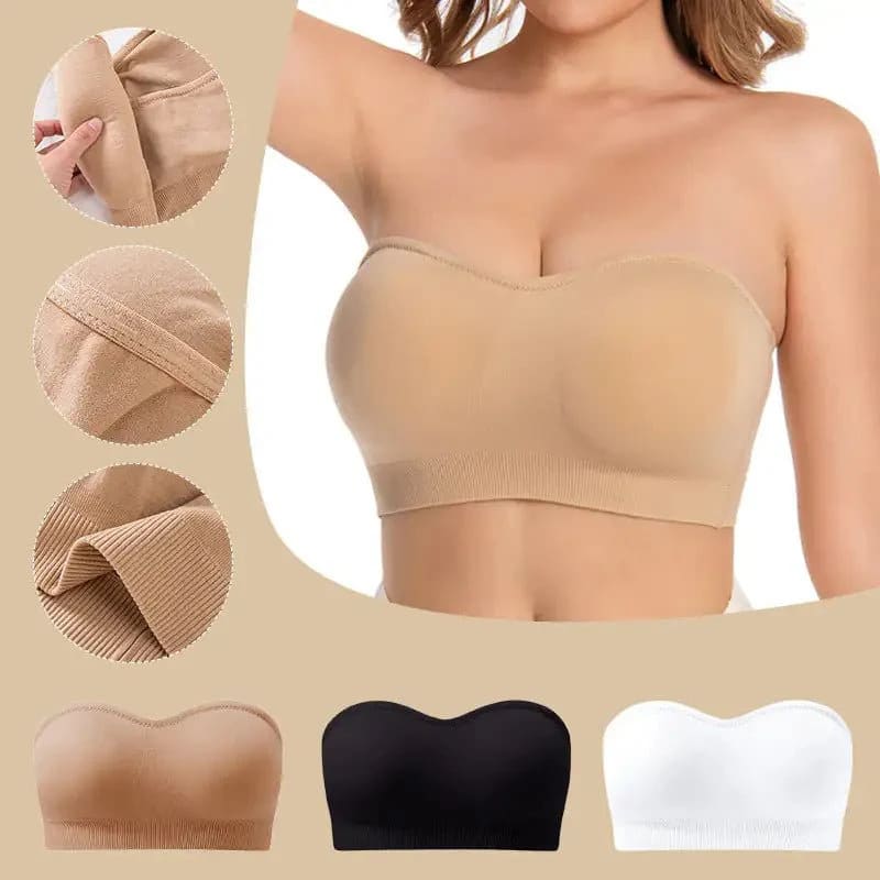Bandeau Strapless Bra That Actually Stays Up Breathable Comfy Silicone Grip Band - Image 15