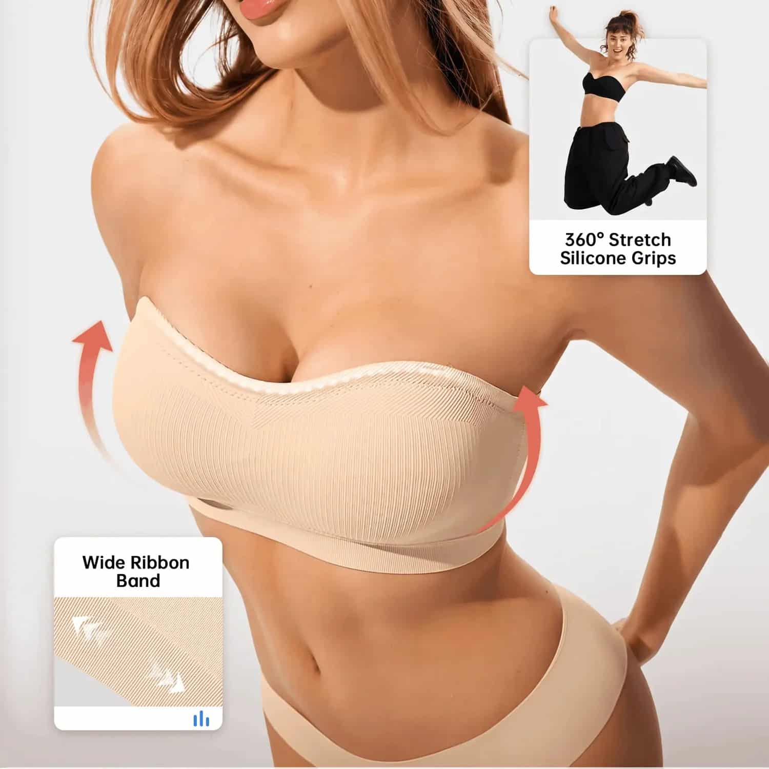 Bandeau Strapless Bra That Actually Stays Up Breathable Comfy Silicone Grip Band - Image 16