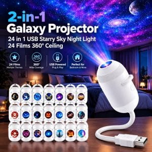 2-in-1 HD Smart Galaxy Sky 5D Holographic USB Star Projector Dynamic Night Light