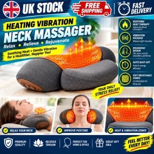 Electric Neck Massager Pillow Cushion Heat Vibration Cervical Traction Support