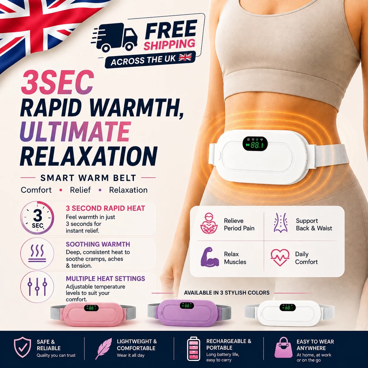 Electric Heating Pad Menstrual Period Pain & Endometriosis Relief Massage Belt