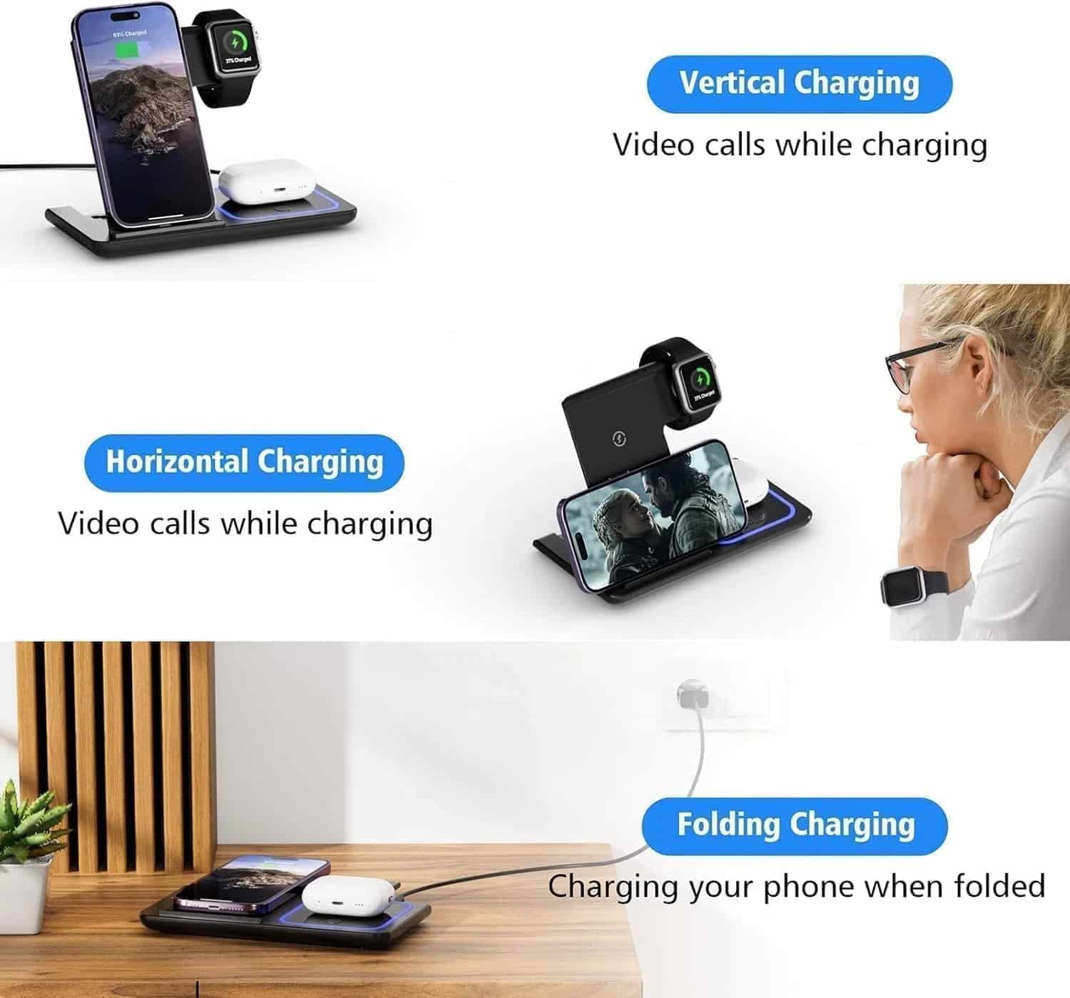 3-in-1 Fast 15W Wireless Charger Station Dock for Apple iPhone Watch AirPods - Image 5