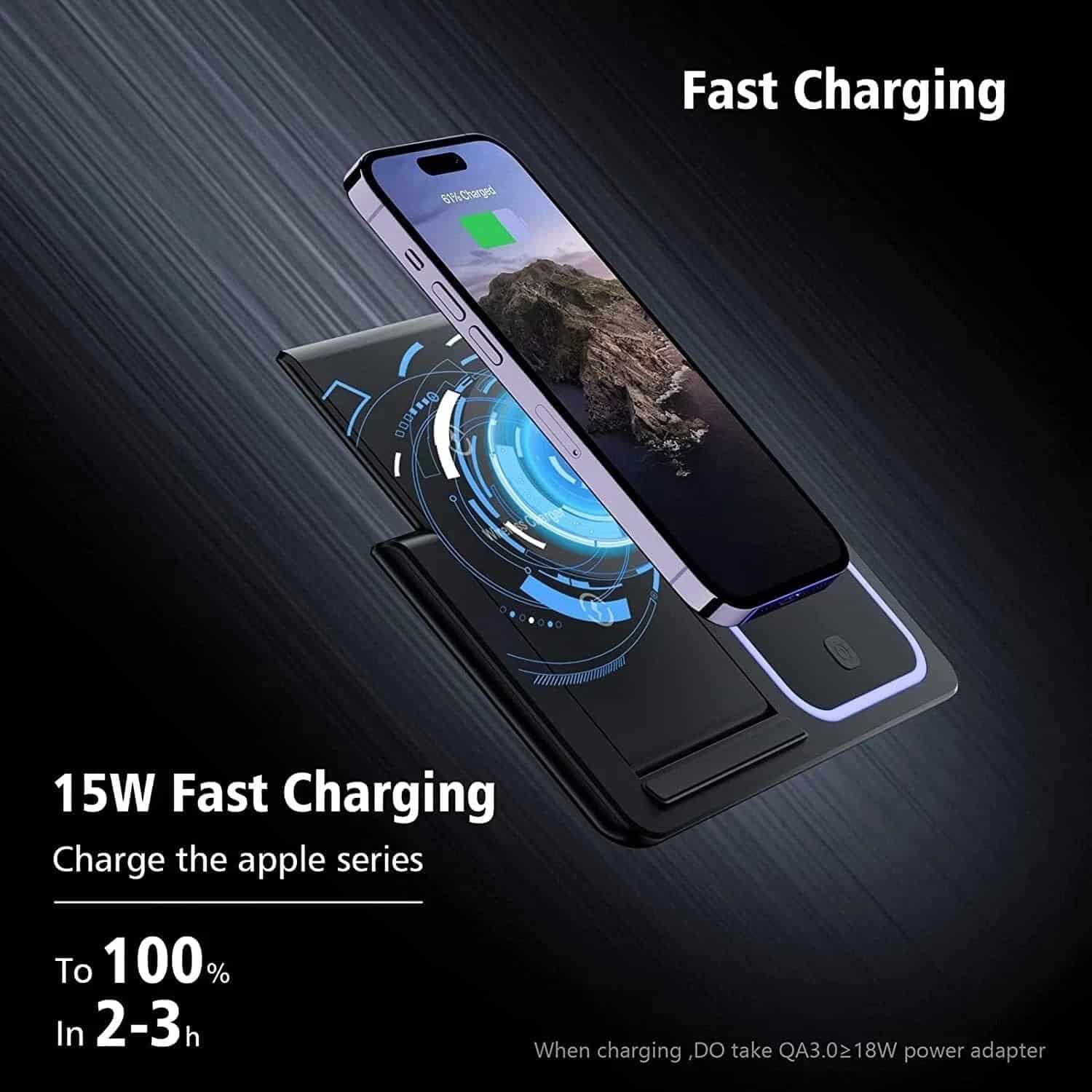 3-in-1 Fast 15W Wireless Charger Station Dock for Apple iPhone Watch AirPods - Image 6